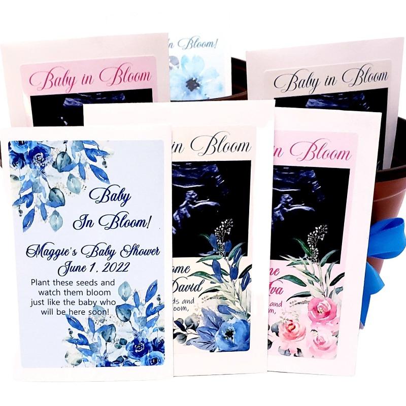 Blue Floral Baby Shower Seed Packet Favors