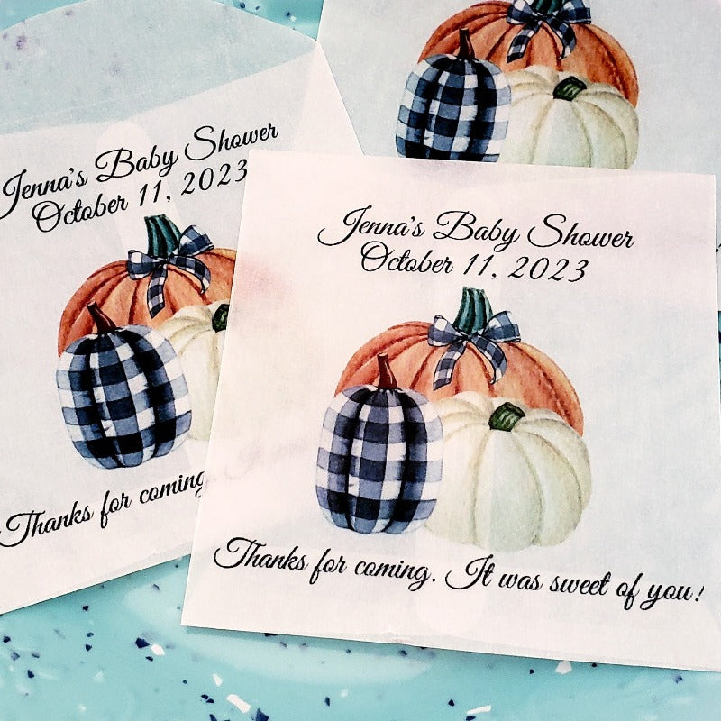 Personalized Rustic Fall Pumpkin Glassine Favor Bag Many Options