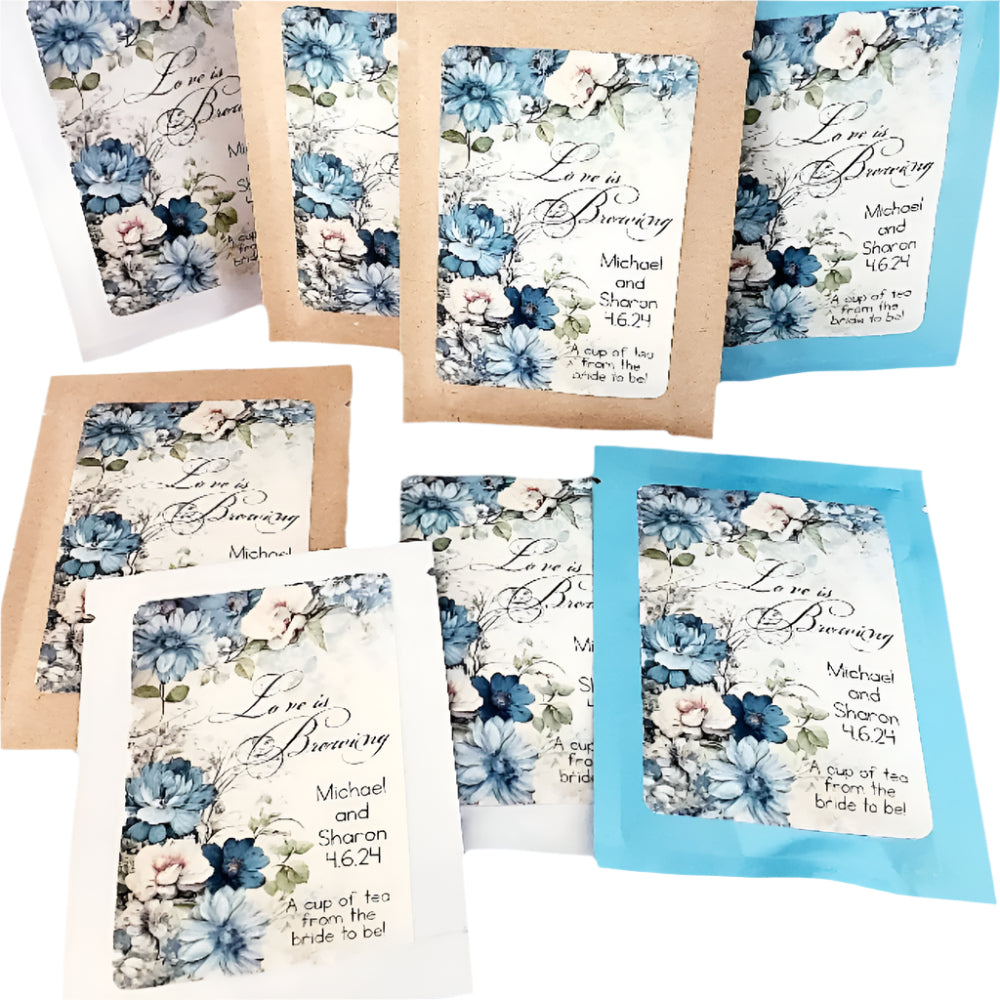 Blue and White Floral Custom Tea Party Favors Personalized Shower Gift