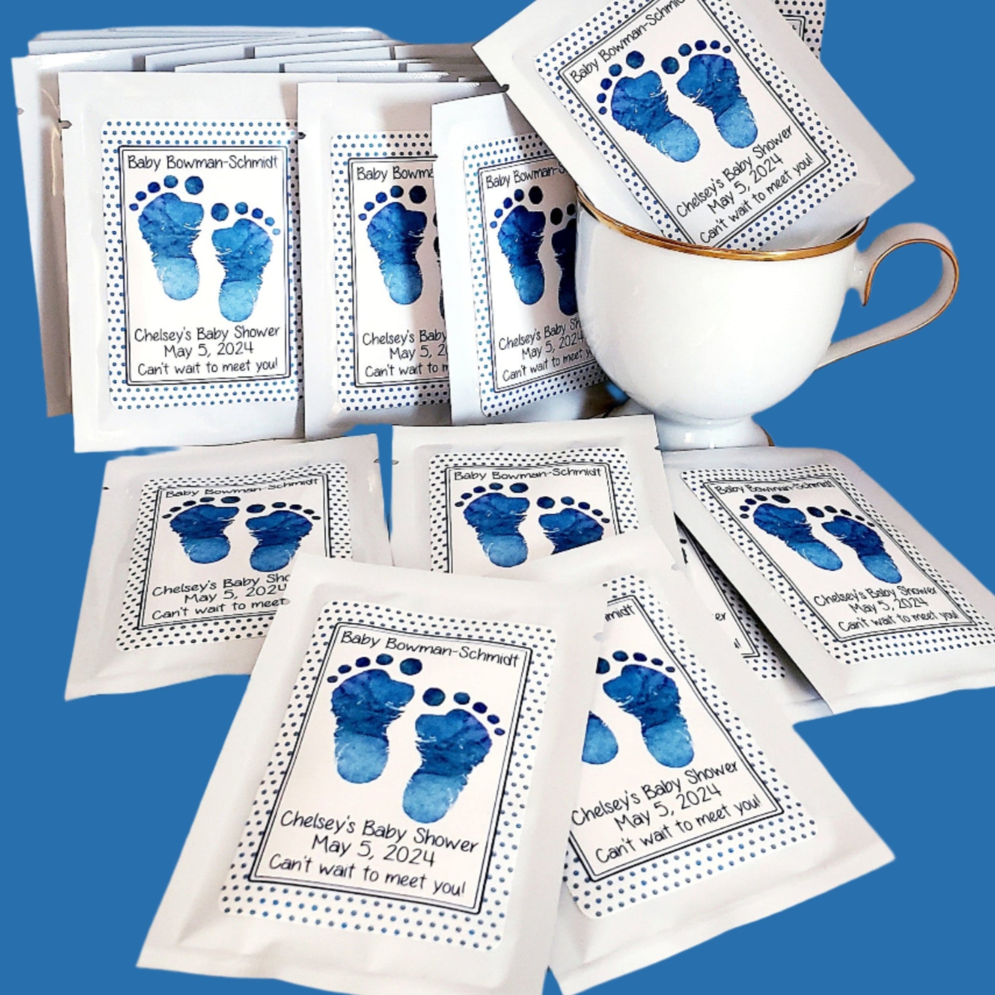 Its A Boy Blue Feet Baby Shower Custom Tea Party Favors Personalized