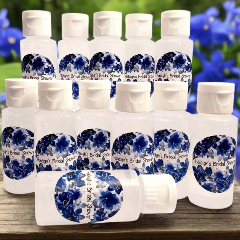 Personalized Navy Slate Baby Blue Floral Hand Sanitizer Party Favors