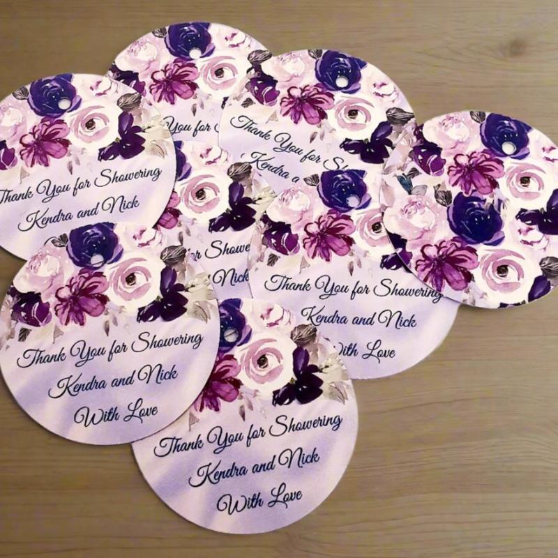 Personalized Purple Floral Thank You Favor Tags