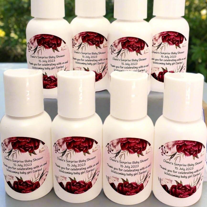 Personalized Maroon Floral Hand Lotion Party Favors