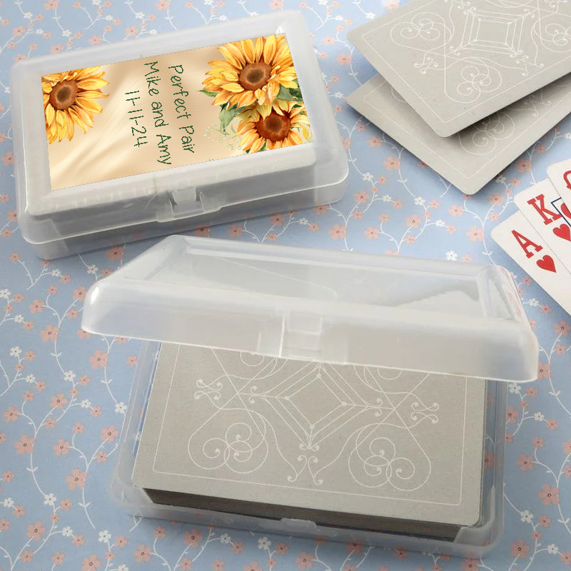 Set of 24 Playing Cards Party Favors Grey White in Case Sunflower Design