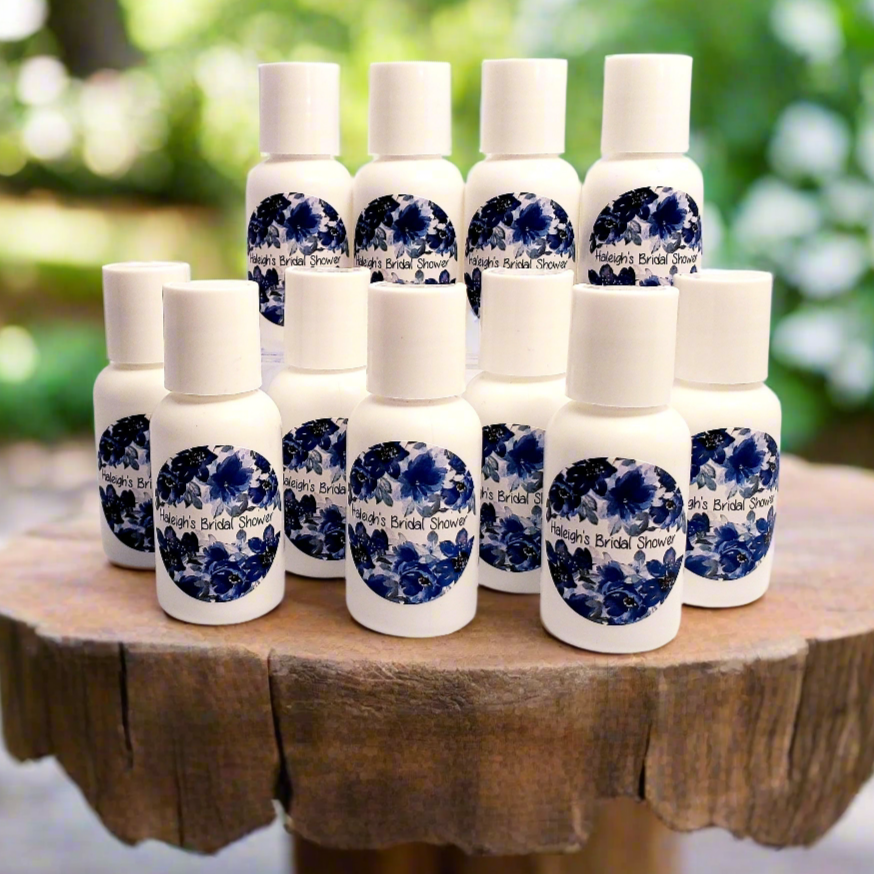 Personalized Navy Slate Baby Blue Floral Hand Lotion Party Favors