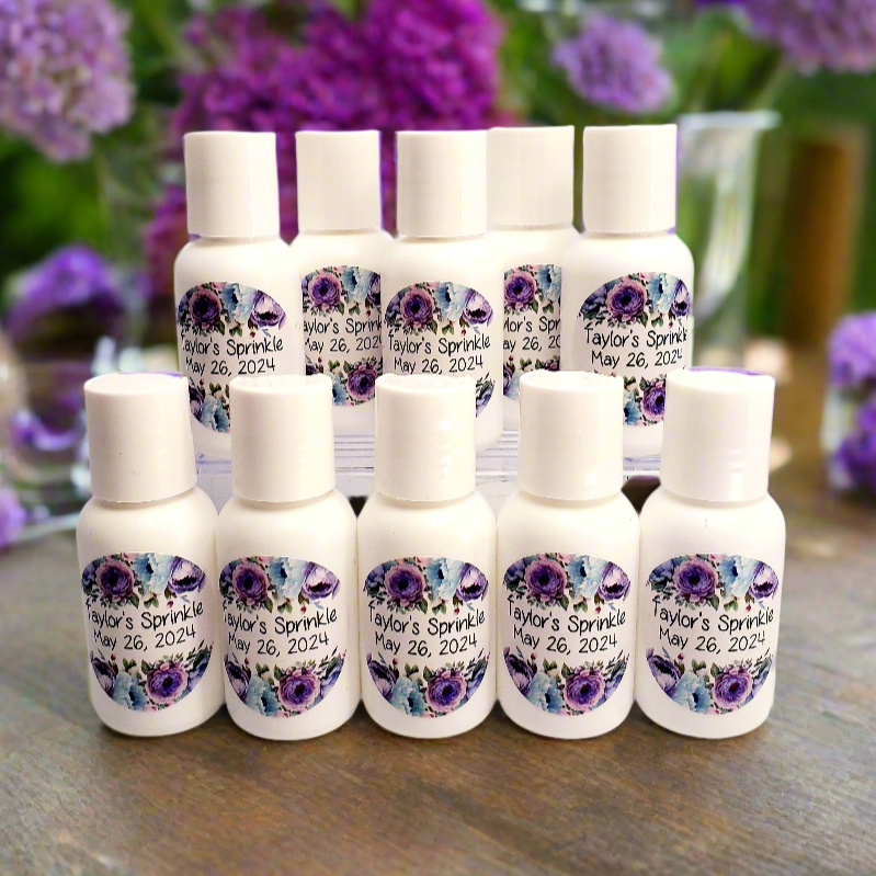 Personalized Purple Floral Hand Lotion Party Favors