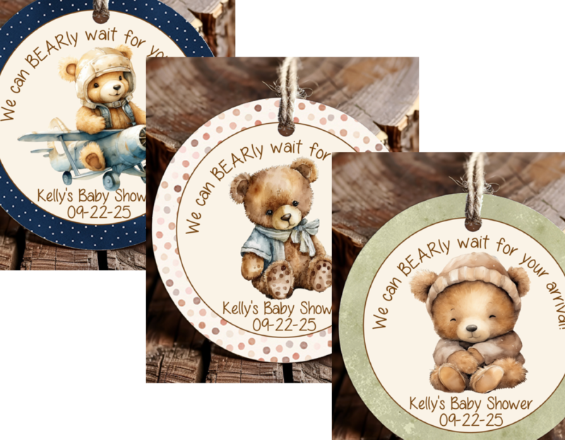 Personalized Teddy Bear Round Thank You Favor Tags