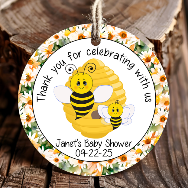 Personalized Bumble Bee Baby Shower Round Thank You Favor Gift Tags