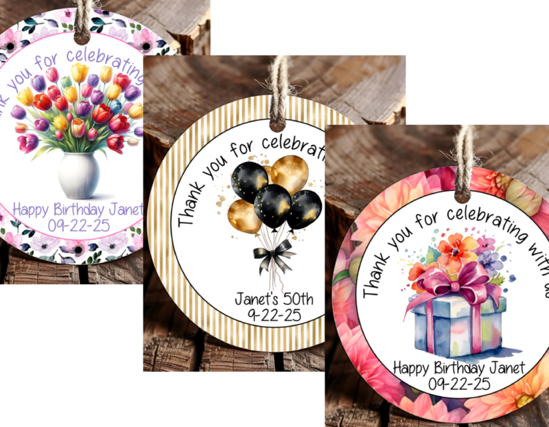 Personalized Birthday Party Round Thank You Favor Tags