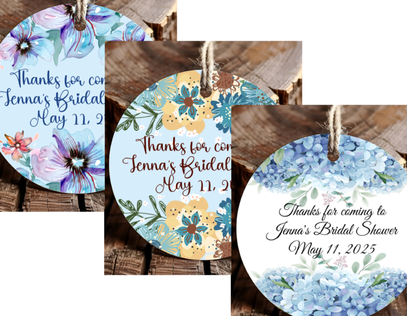 Personalized Blue Floral Round Thank You Favor Tags