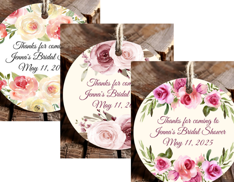 Personalized Pink Floral Round Thank You Favor Tags