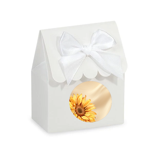 White Favor Boxes Personalized Sunflower Theme Stickers Set of 48