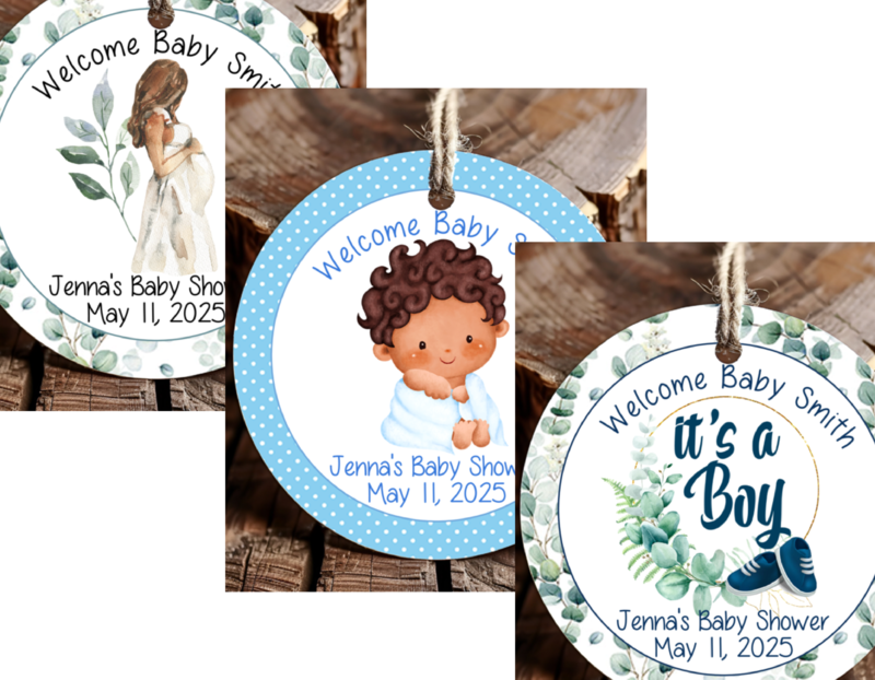 Personalized Its a Boy Baby Shower Round Thank You Favor Tags