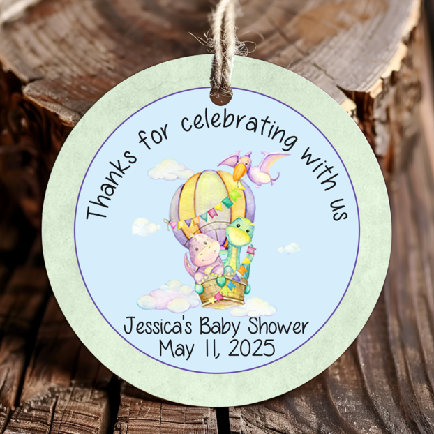 Personalized Dinosaur Round Thank You Favor Tags