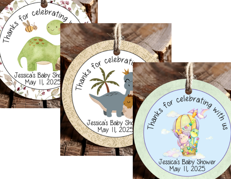 Personalized Dinosaur Round Thank You Favor Tags