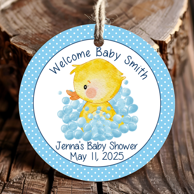 Personalized Duck Rubber Duckie Round Thank You Favor Tags