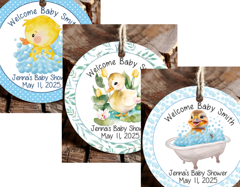 Personalized Duck Rubber Duckie Round Thank You Favor Tags