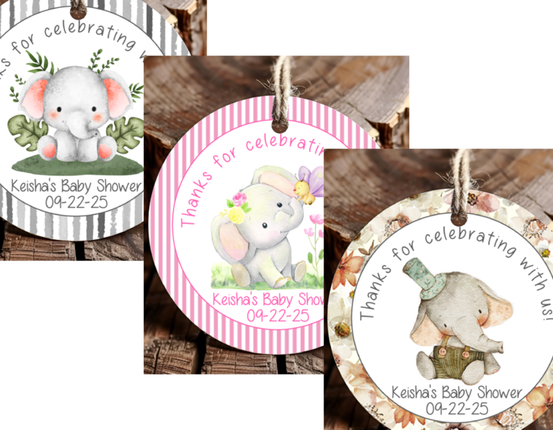 Personalized Elephant Round Thank You Favor Tags