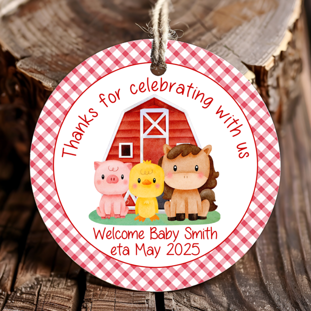 Personalized Farm Animal Tractor Round Thank You Favor Tags