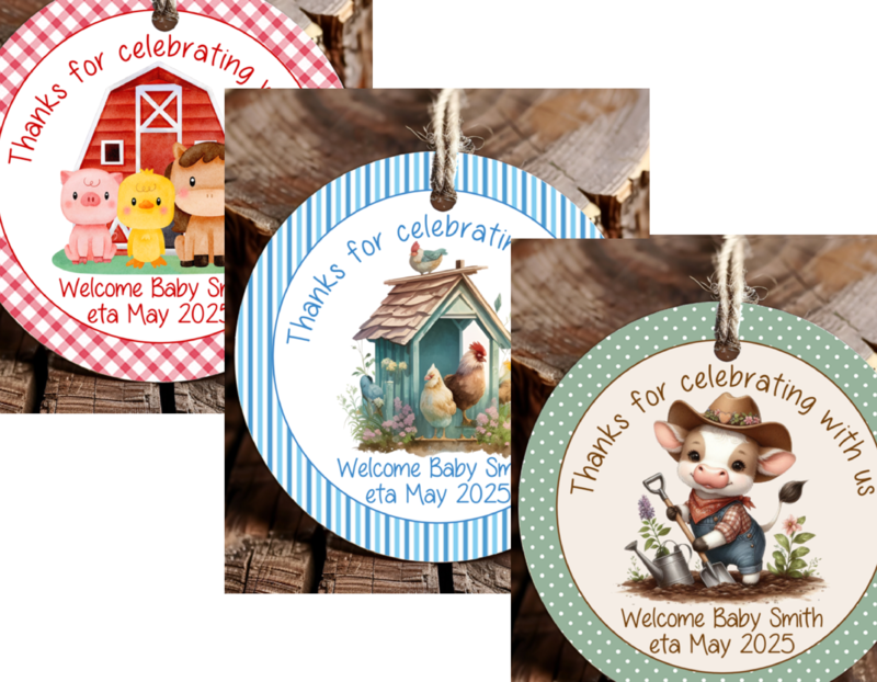 Personalized Farm Animal Tractor Round Thank You Favor Tags