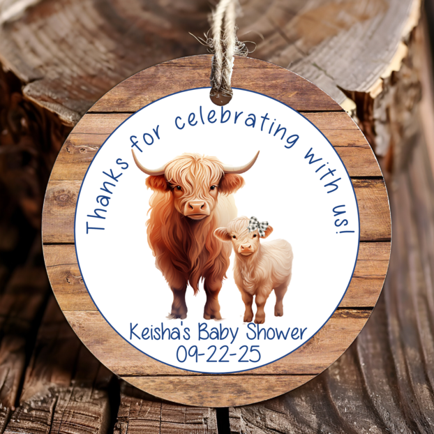 Personalized Highland Cow Round Thank You Favor Tags