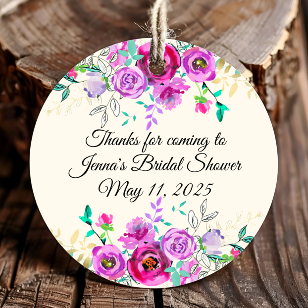 Personalized Purple Floral Round Thank You Favor Tags