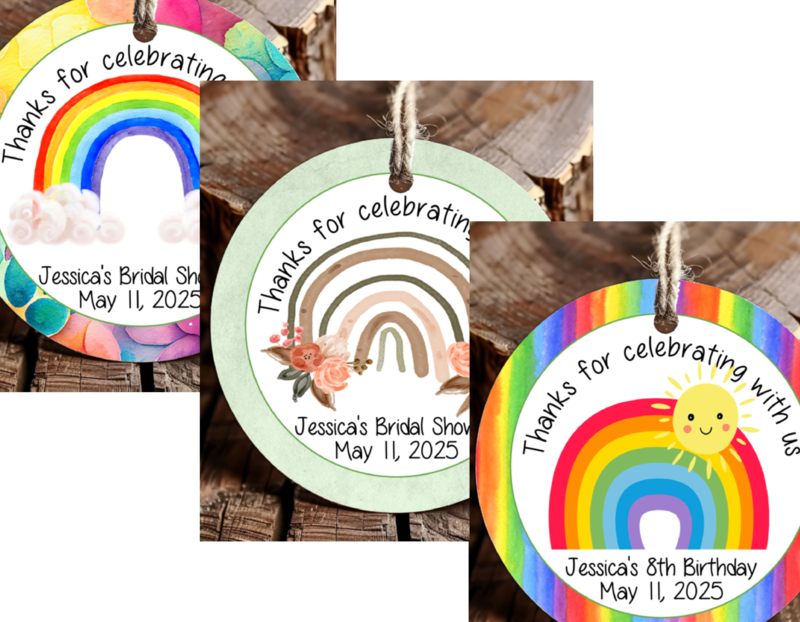 Personalized Rainbow Round Thank You Favor Tags