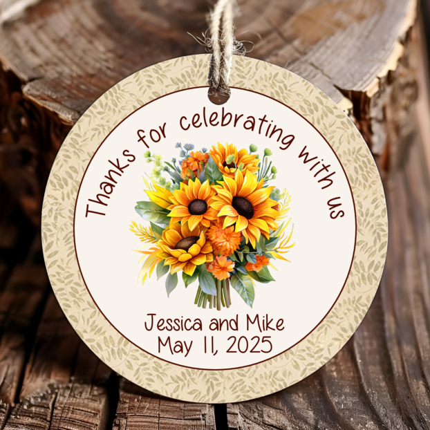 Personalized Sunflower Round Thank You Favor Tags