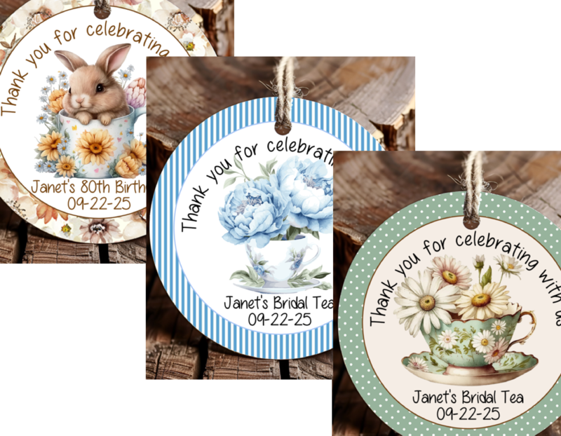 Personalized Tea Party Round Thank You Favor Tags