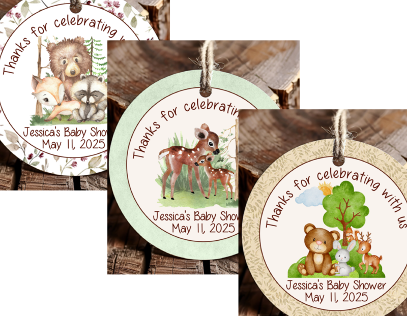 Personalized Woodland Animal Round Thank You Favor Tags