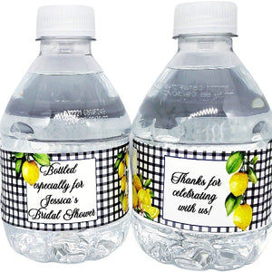 lemon fruit themed bridal shower water labels