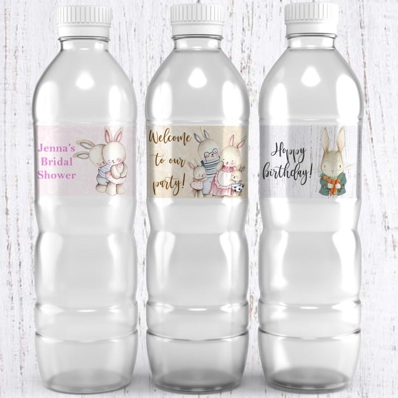 Personalized Bunny Rabbit Waterproof Water Bottle Labels Many Options - Favors Today