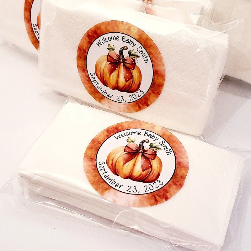 Personalized Rustic Fall Pumpkin Tissue Pack Party Favors - Favors Today