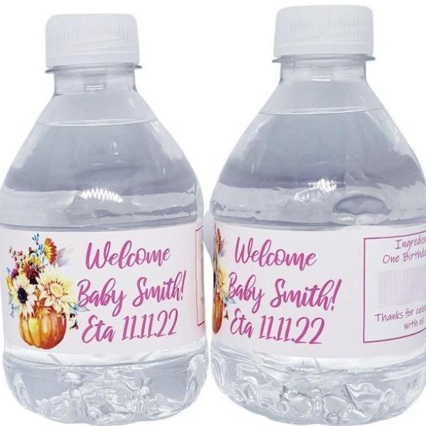 Personalized Rustic Fall Pumpkin Waterproof Water Bottle Labels - Favors Today