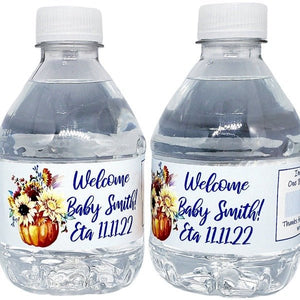 Personalized Rustic Fall Pumpkin Waterproof Water Bottle Labels - Favors Today