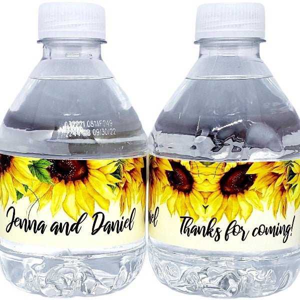 Personalized Sunflower Design Waterproof Water Bottle Labels - Favors Today