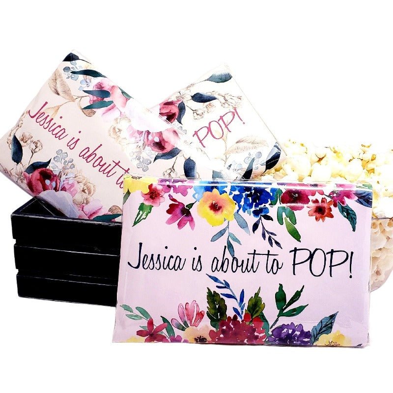 personalized top and bottom floral microwave popcorn party favors