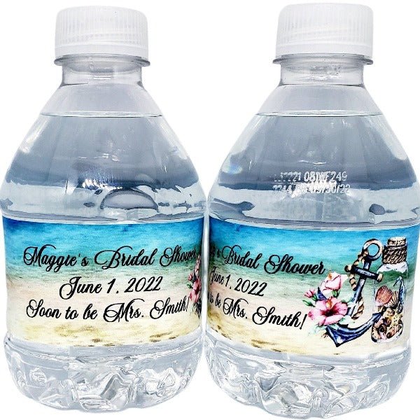 Personalized Tropical Beach or Luau Waterproof Water Bottle Labels - Favors Today